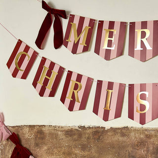 Pink & Red Stripe Merry Christmas Banner