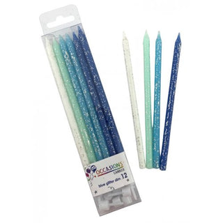 Slim Blue Glitter Candles - BAM Party and Events