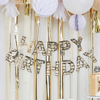 Gold Fringe Happy Birthday Banner - BAM Party and Events