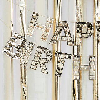 Gold Fringe Happy Birthday Banner - BAM Party and Events