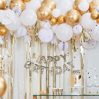 Gold Fringe Happy Birthday Banner - BAM Party and Events