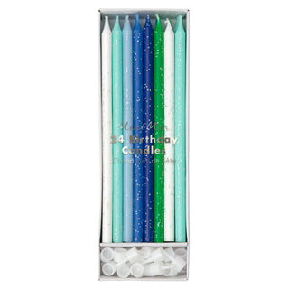 Blue & Green Glitter Candles - BAM Party and Events