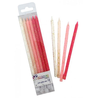 Slim Pink Glitter Candles - BAM Party and Events