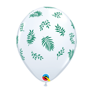 28cm Latex Balloon - White Tropical Greenery