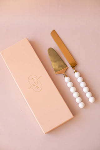 Cake Knife + Server - White Bubble - BAM Party and Events