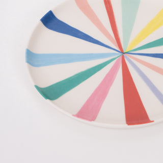 Small Bright Stripe Reusable Bamboo Plates - BAM Party and Events
