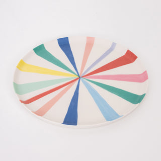 Large Bright Stripe Reusable Bamboo Plates - BAM Party and Events
