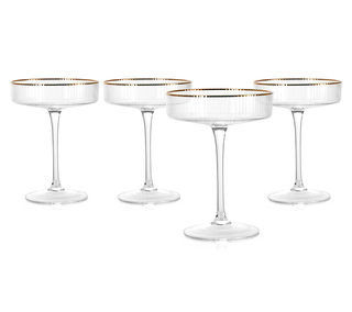 Art Deco Crystal Coupe Ribbed Glasses - Set of 4 - BAM Party and Events