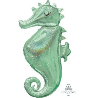 Holographic Mermaid Wishes Seahorse Foil Balloon - BAM Party and Events