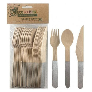 Wooden Cutlery Set Silver