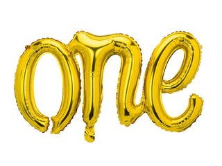 Gold "One" Script Foil Balloons - BAM Party and Events