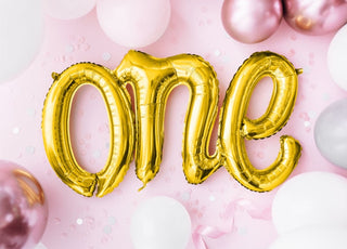 Gold "One" Script Foil Balloons - BAM Party and Events