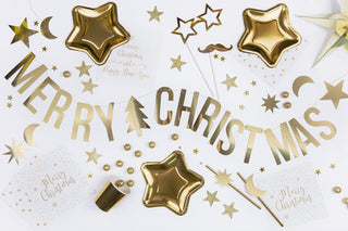 Gold Merry Christmas Banner - BAM Party and Events