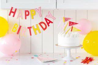 Pink Happy Birthday Flag Cake Toppers - BAM Party and Events