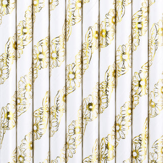 Gold Flowers Paper Straws - BAM Party and Events