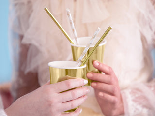 Gold Flowers Paper Straws - BAM Party and Events