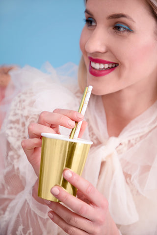 Gold Flowers Paper Straws - BAM Party and Events