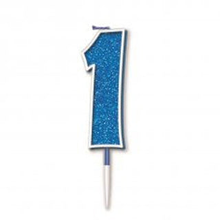 Blue Glitter Number Candle - BAM Party and Events
