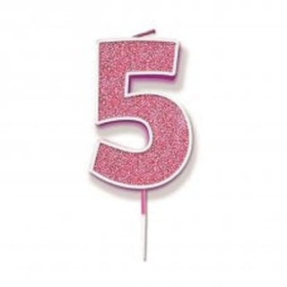 Pink Glitter Number Candle - BAM Party and Events