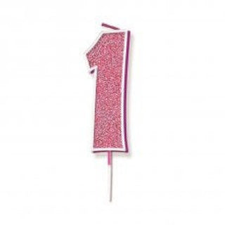 Pink Glitter Number Candle - BAM Party and Events