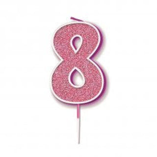 Pink Glitter Number Candle - BAM Party and Events