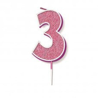 Pink Glitter Number Candle - BAM Party and Events
