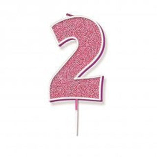Pink Glitter Number Candle - BAM Party and Events