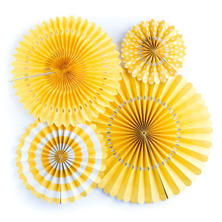 Yellow Party Fans - 4 Pack