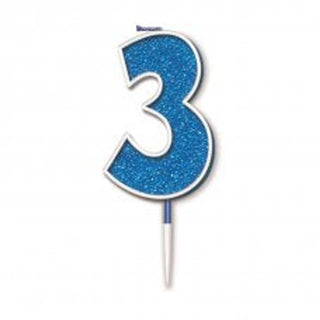 Blue Glitter Number Candle - BAM Party and Events
