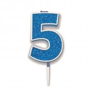 Blue Glitter Number Candle - BAM Party and Events