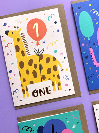 One Year Old Giraffe Birthday Card