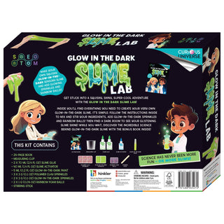 Glow in the Dark Slime Lab kit packaging with characters and text on a black background