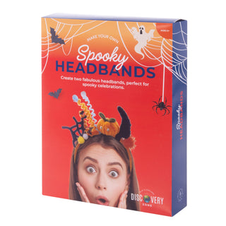 Box of 'Make Your Own Spooky Headbands' craft kit with Halloween-themed design.