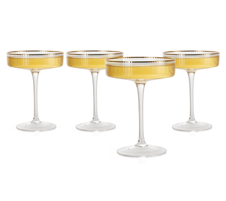 Art Deco Crystal Coupe Ribbed Glasses - Set of 4