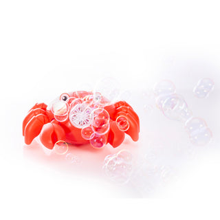 Toy crab with bubbles on a white background