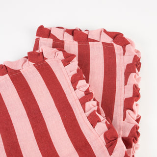 Red & Pink Stripe Ruffle Fabric Napkins