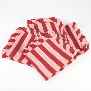 Red & Pink Stripe Ruffle Fabric Napkins