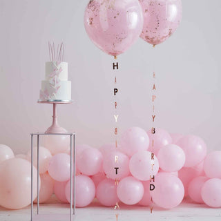 Rose Gold Happy Birthday Balloon Tails (Pack of 5) - BAM Party and Events