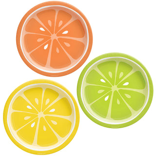 paper party plates in lime, lemon and orange designs