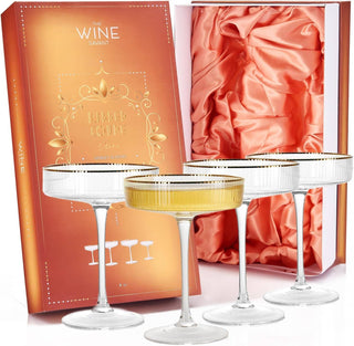 Art Deco Crystal Coupe Ribbed Glasses - Set of 4