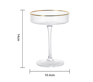 Art Deco Crystal Coupe Ribbed Glasses - Set of 4