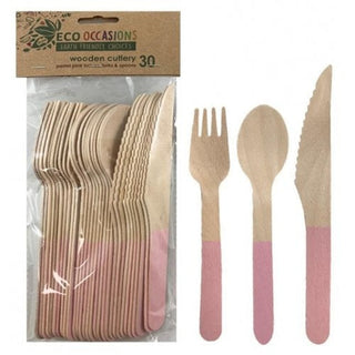 Wooden Cutlery Set Light Pink