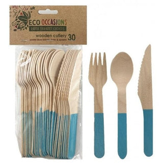Wooden Cutlery Set Light Blue