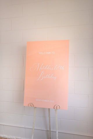 Peach Rectangle Custom Welcome Sign HIRE