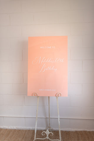 Peach Rectangle Custom Welcome Sign HIRE