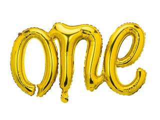 Gold "One" Script Foil Balloons