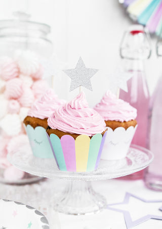 Silver Stars Cupcake Toppers