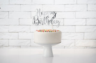 Silver Happy Birthday Cake Topper