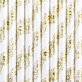 Gold Flowers Paper Straws