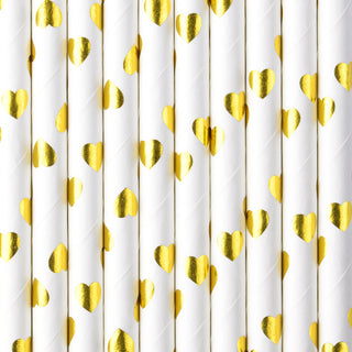 Gold Heart Paper Straws